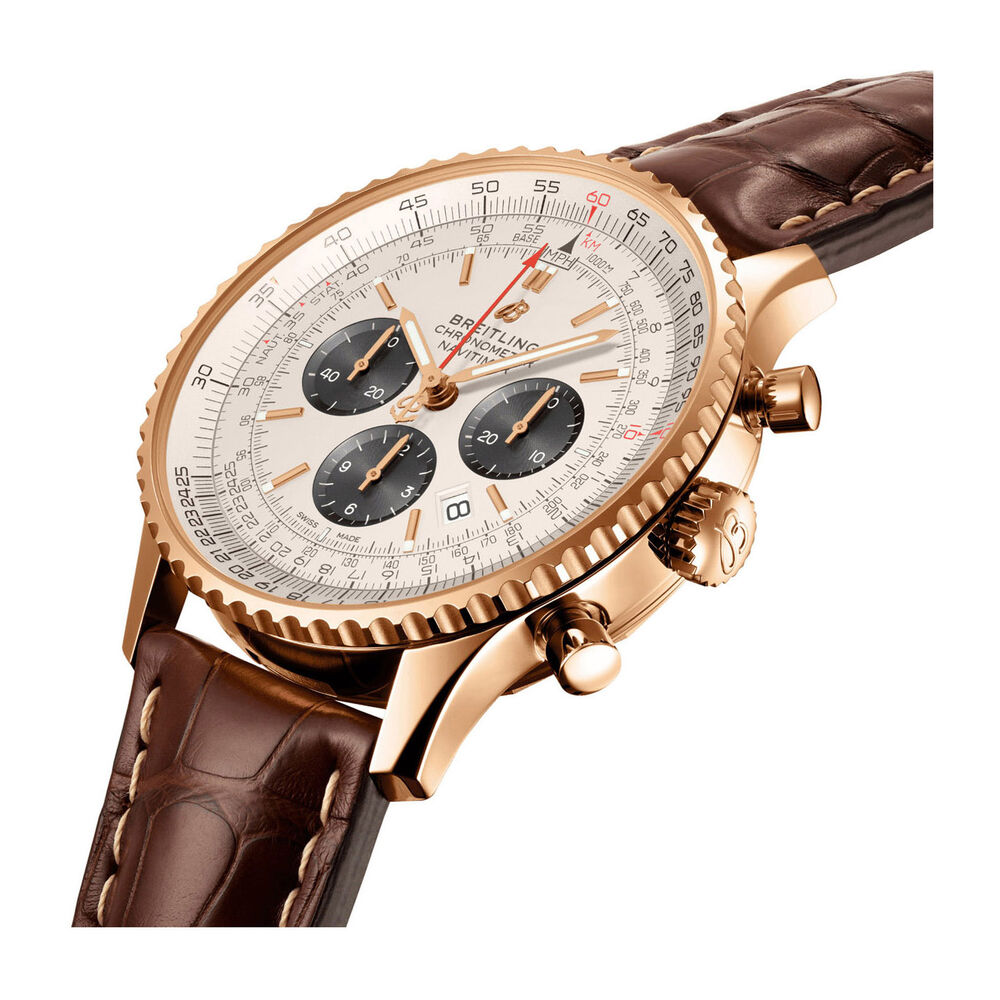Breitling Navitimer 1 Chronograph Silver Brown Leather Strap watch image number 2