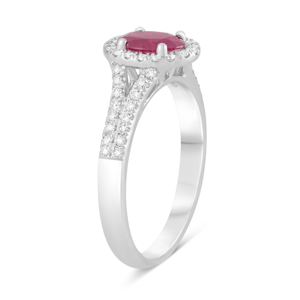 18ct White Gold Ruby and 0.33ct Diamond Split Shoulder Ring image number 3