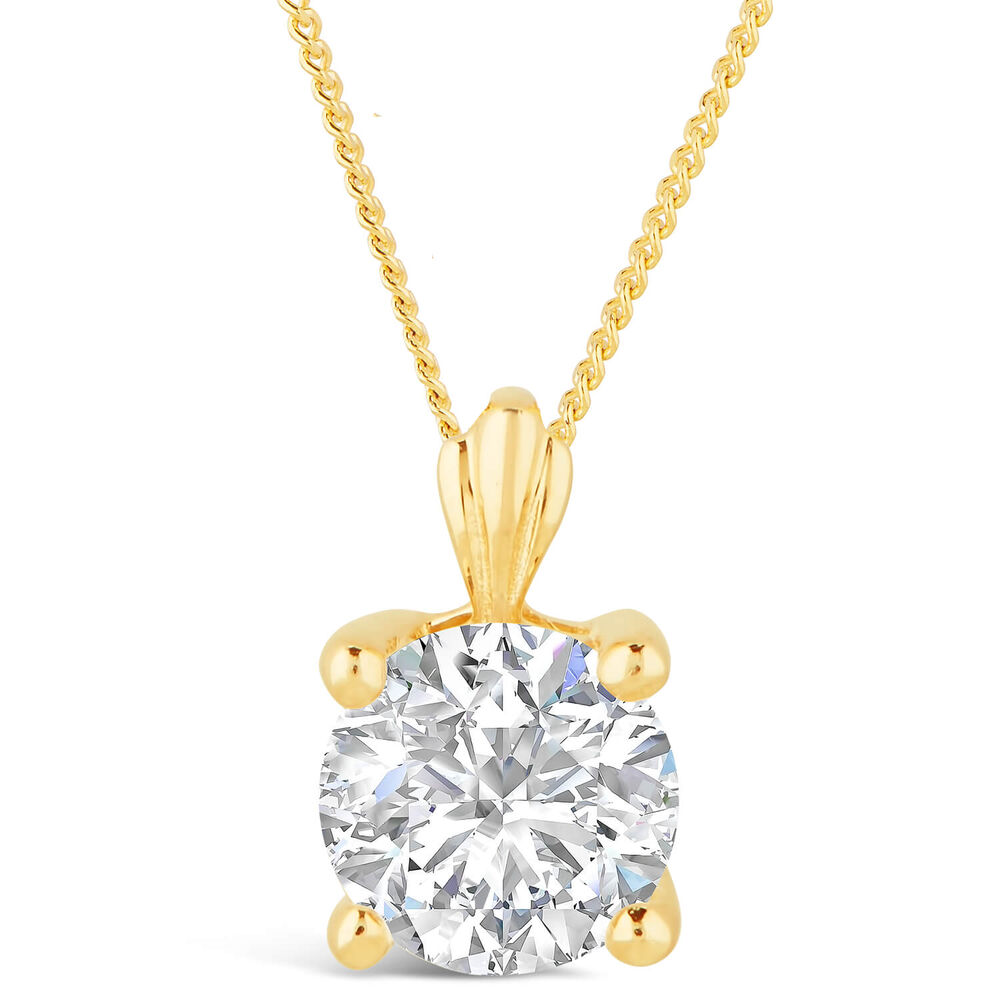 9ct Gold 7mm Four Claw Cubic Zirconia Set Pendant (Chain Included) image number 0