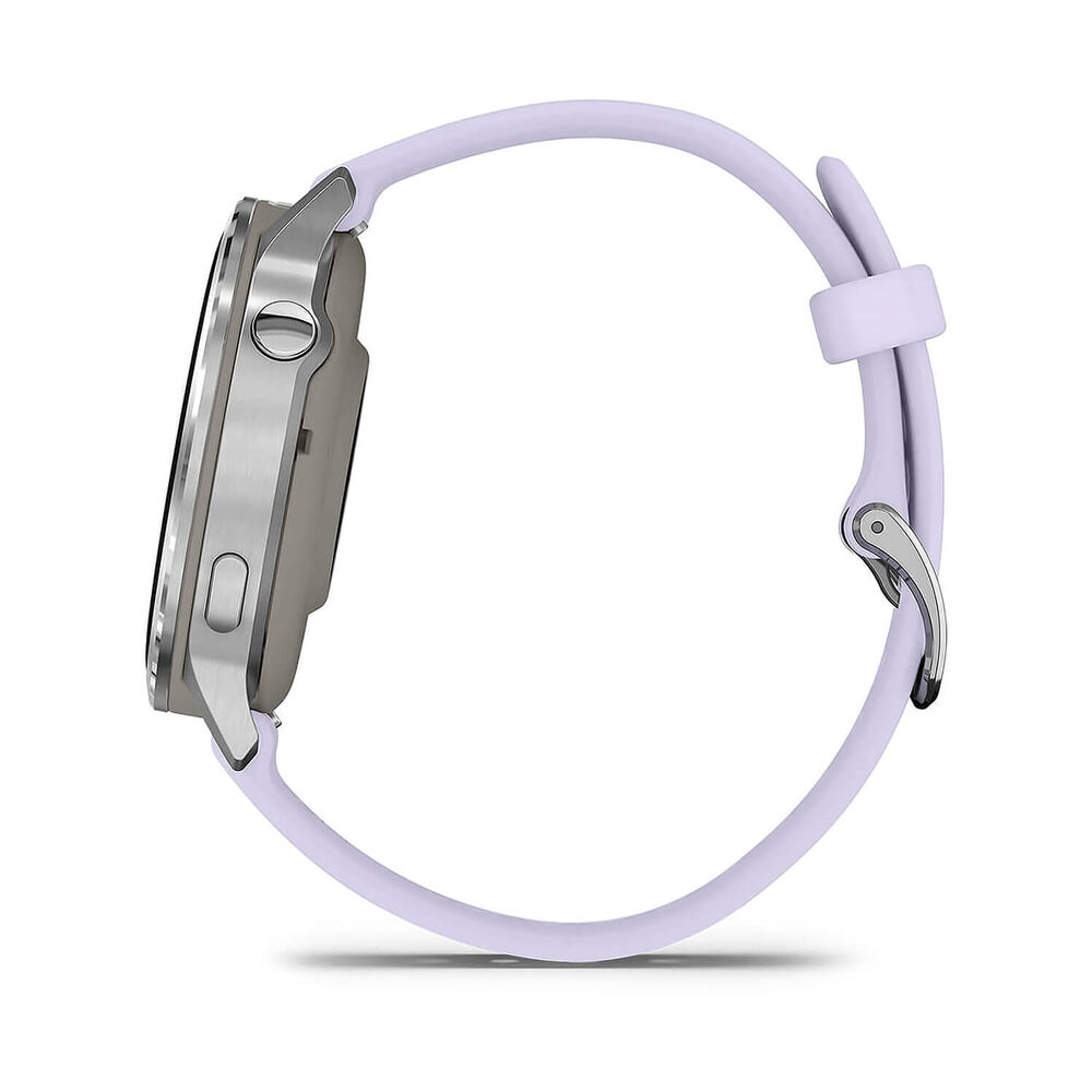 Garmin Venu 4 41mm Silver Bezel Periwinkle Silicone Strap Watch image number 4