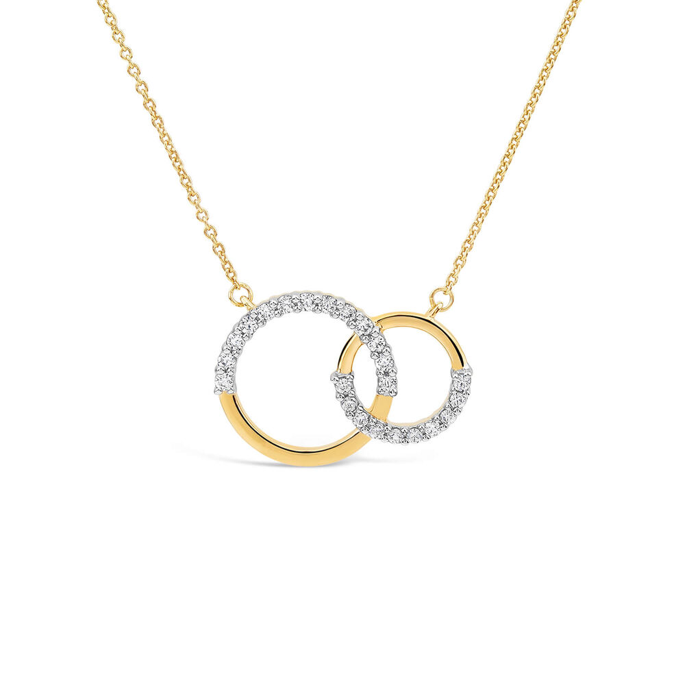 9ct Yellow & White Gold 0.20ct Diamond Double Circle Necklet image number 0