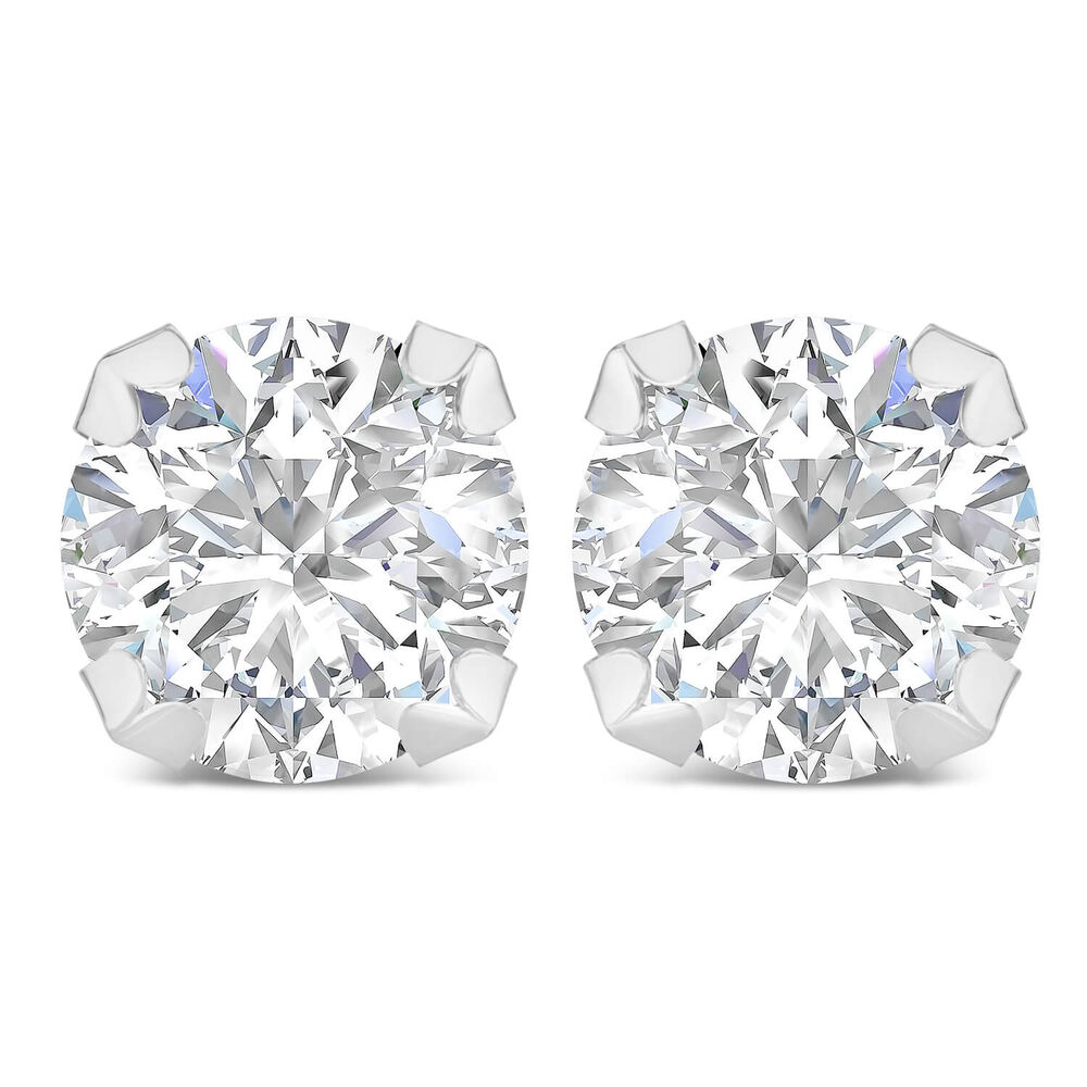 9ct White Gold 8MM Four Claw Cubic Zirconia Stud Earrings
