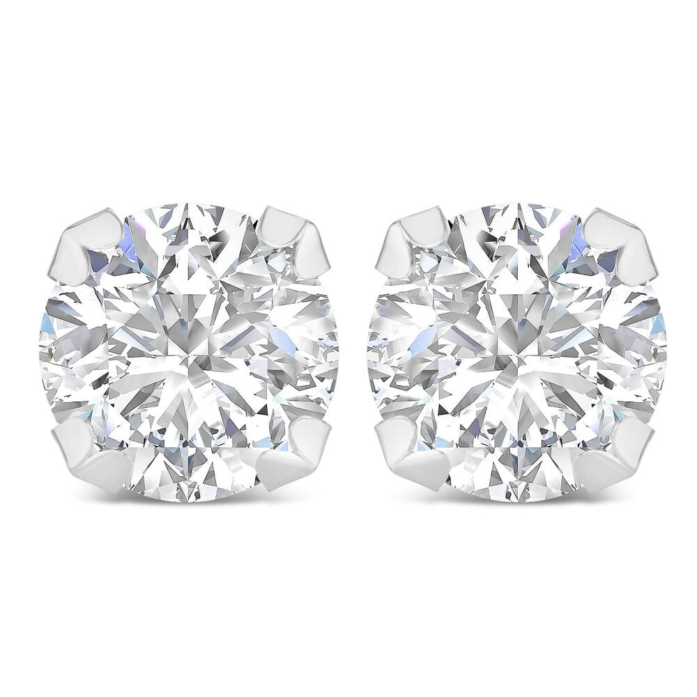 9ct White Gold 8MM Four Claw Cubic Zirconia Stud Earrings