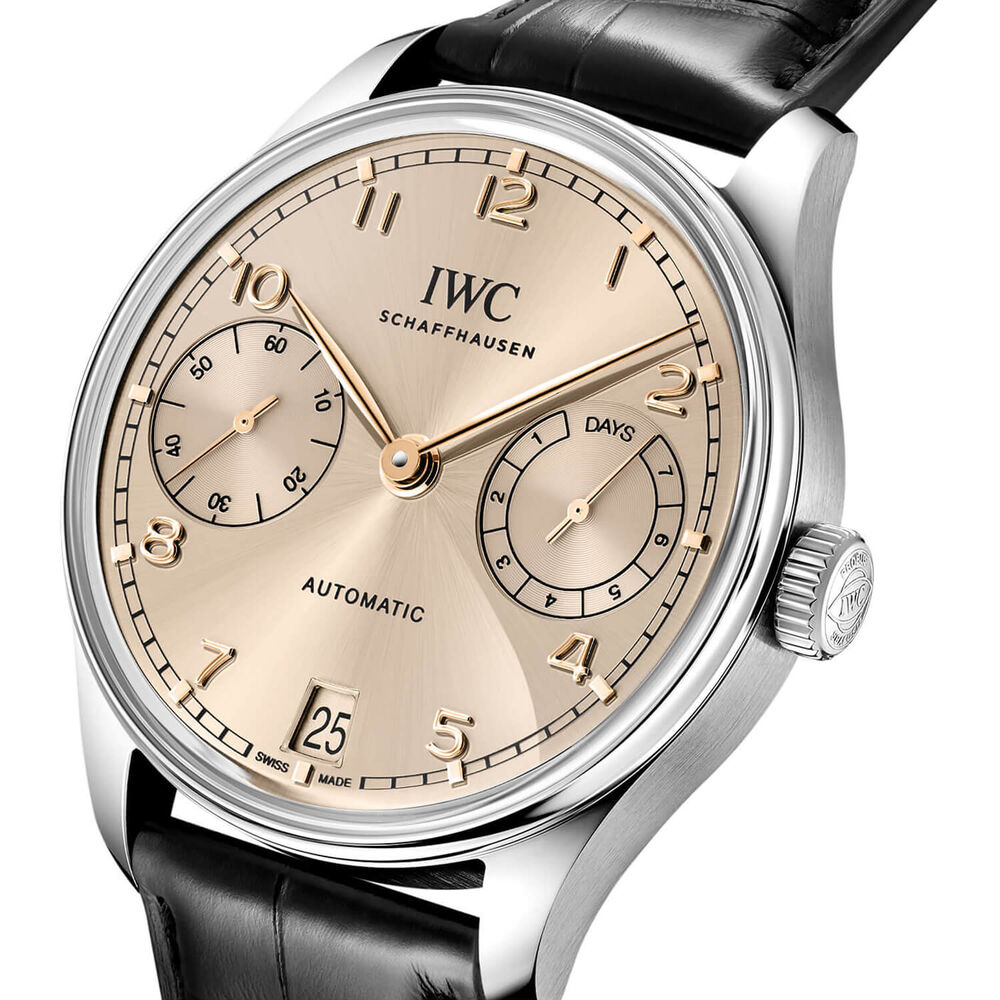 IWC Schaffhausen Portugieser Automatic 42 Dune Dial Black Alligator Leather Strap Watch image number 1