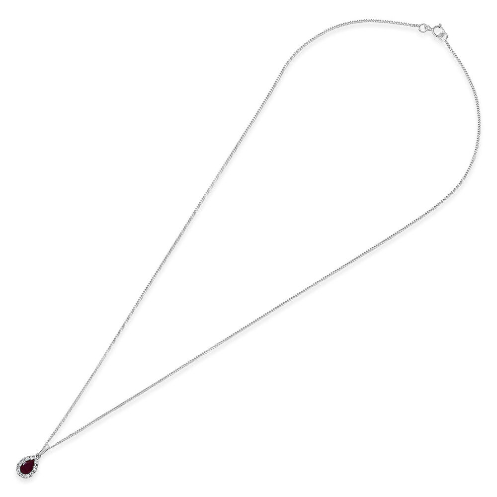 9ct White Gold 0.12ct Diamond and Ruby Pear Halo Pendant image number 3