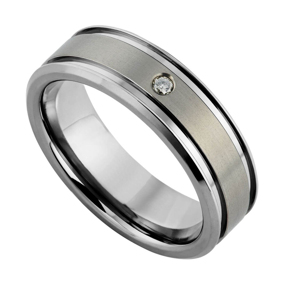 Men's titanium 7mm diamond-set ring