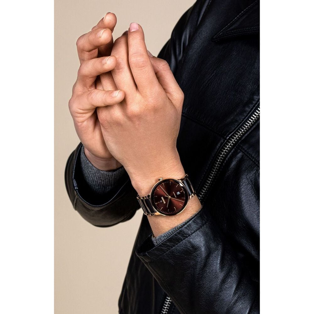Rado Centrix 39.5mm Brown Dial Rose Gold Index Bracelet Watch image number 5