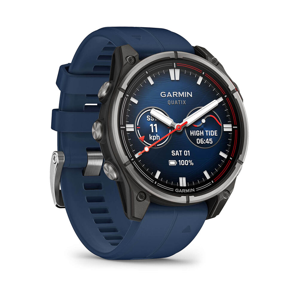 Garmin quatix 8 AMOLED 47mm Dial Blue Silicon Strap Watch image number 2