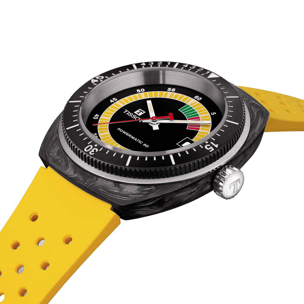 Tissot Sideral S Powermatic 80 41mm Yellow Detail Carbon Case Yellow Rubber Strap Watch image number 4