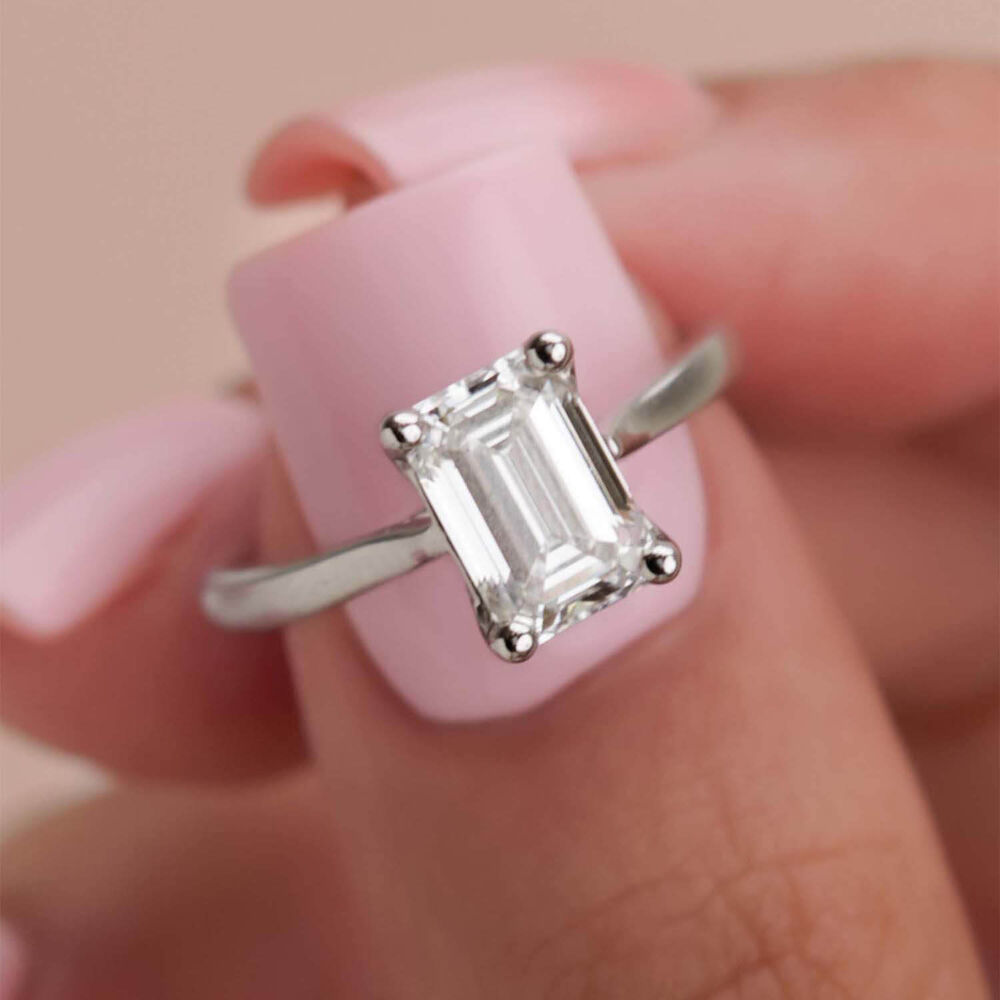 Born Platinum 2.00ct Lab Grown Emerald Cut Solitaire Diamond Ring image number 7