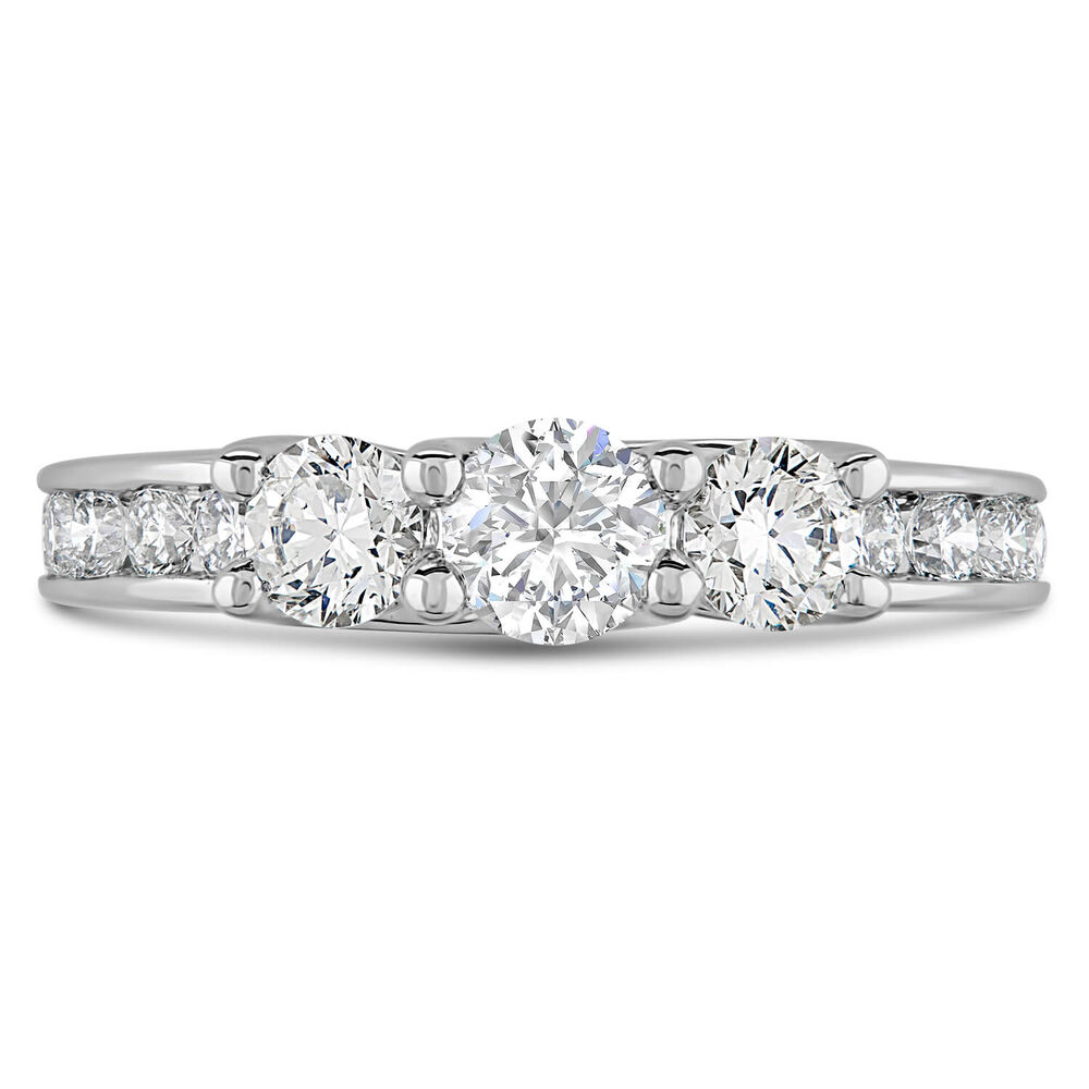 18ct White Gold Round 3 Stone Diamond Stone Set Shoulders 1ct Ring image number 1