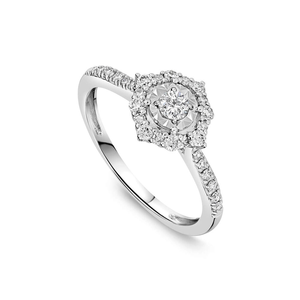 18ct White Gold Illusion 0.35ct Diamond Cluster Shoulders Ring image number 0