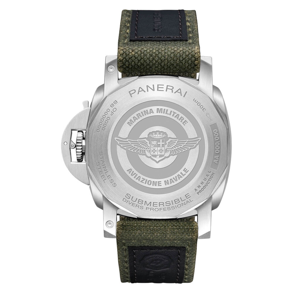 Panerai Submersible Marina Militare 44mm Green Dial Steel Case Textile Strap Watch