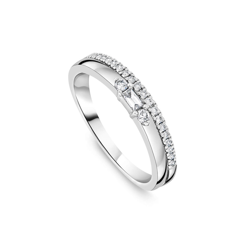 9ct White Gold Double Polished & 0.19ct Diamond Set Wedding Ring image number 0