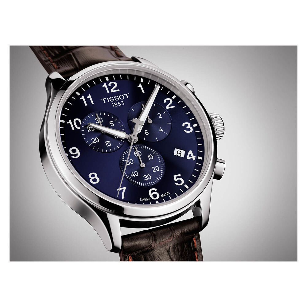 Tissot Chrono Xl 45mm Blue Dial Brown Leather Strap Watch image number 1