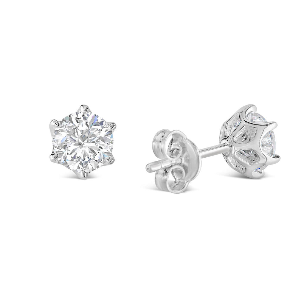 Sterling Silver Six Claw Cubic Zirconia 6mm Stud Earrings image number 2