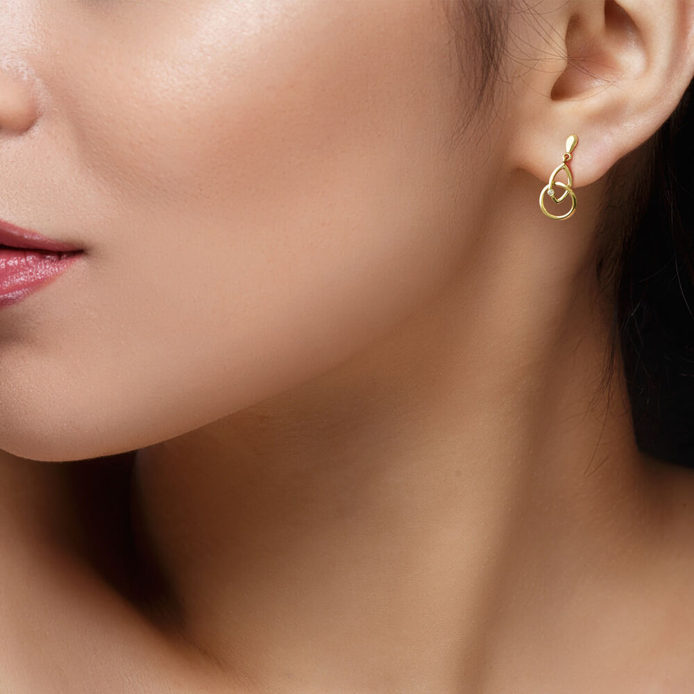 9ct Yellow Gold Diamond Interlock Drop Earrings image number 2