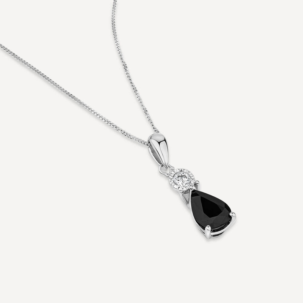 9ct White Gold Pear Sapphire & Diamond Top Pendant image number 3