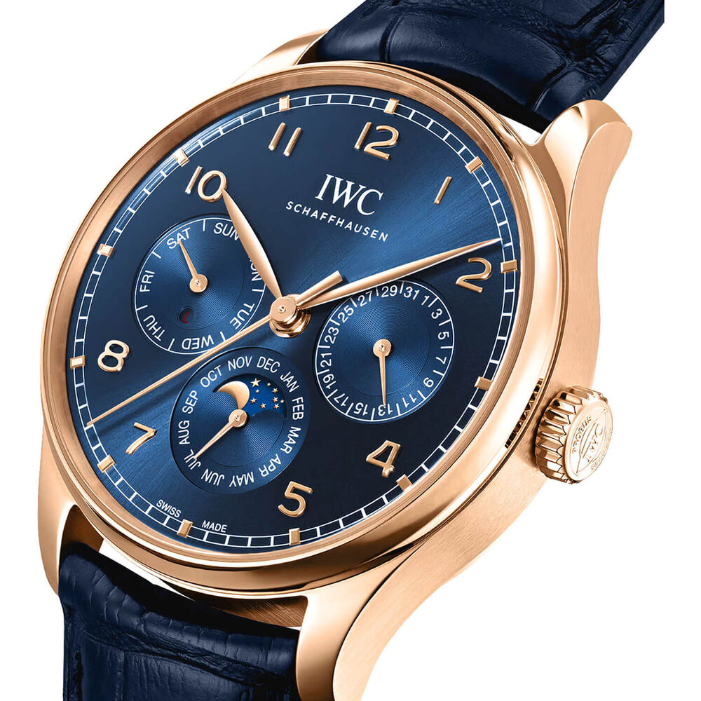 IWC Schaffhausen Portugieser Perpetual Calendar 42 Blue Dial Leather Strap Watch image number 1