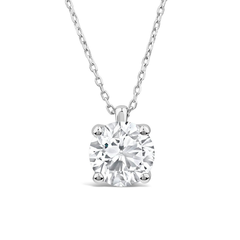 Born 18ct White Gold Lab Grown 2ct Round Solitaire Diamond Pendant