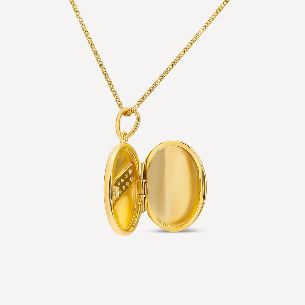Yellow Gold Plated Sterling Silver Cubic Zirconia Double Row Centre Oval Locket Pendant image number 2