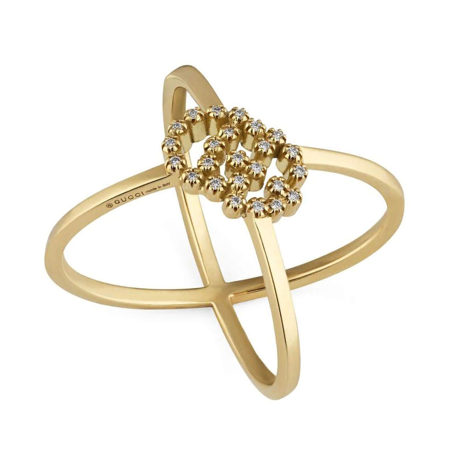 Gucci GG Running 18ct Yellow Gold Diamond X Ring at Fraser Hart