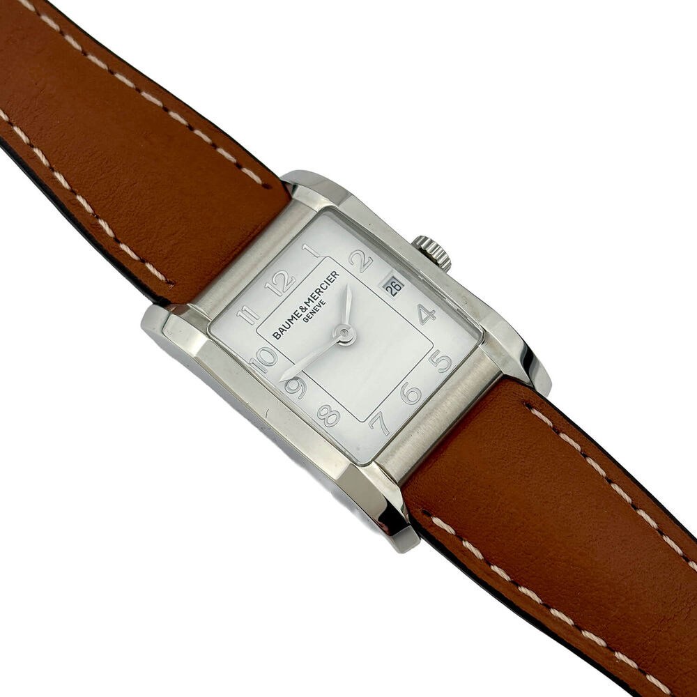 Pre-Owned Baume & Mercier Hampton 34.5x22mm White Dial Brown Leather Strap Watch image number 1