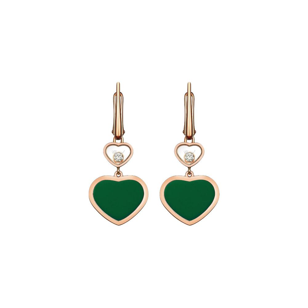 Chopard Happy Heart 18ct Rose Gold Malachite Diamond Drop Earrings