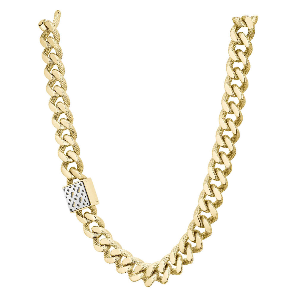 Ladies BOSS Caly Light Yellow Gold IP Square Monogram Necklace image number 0