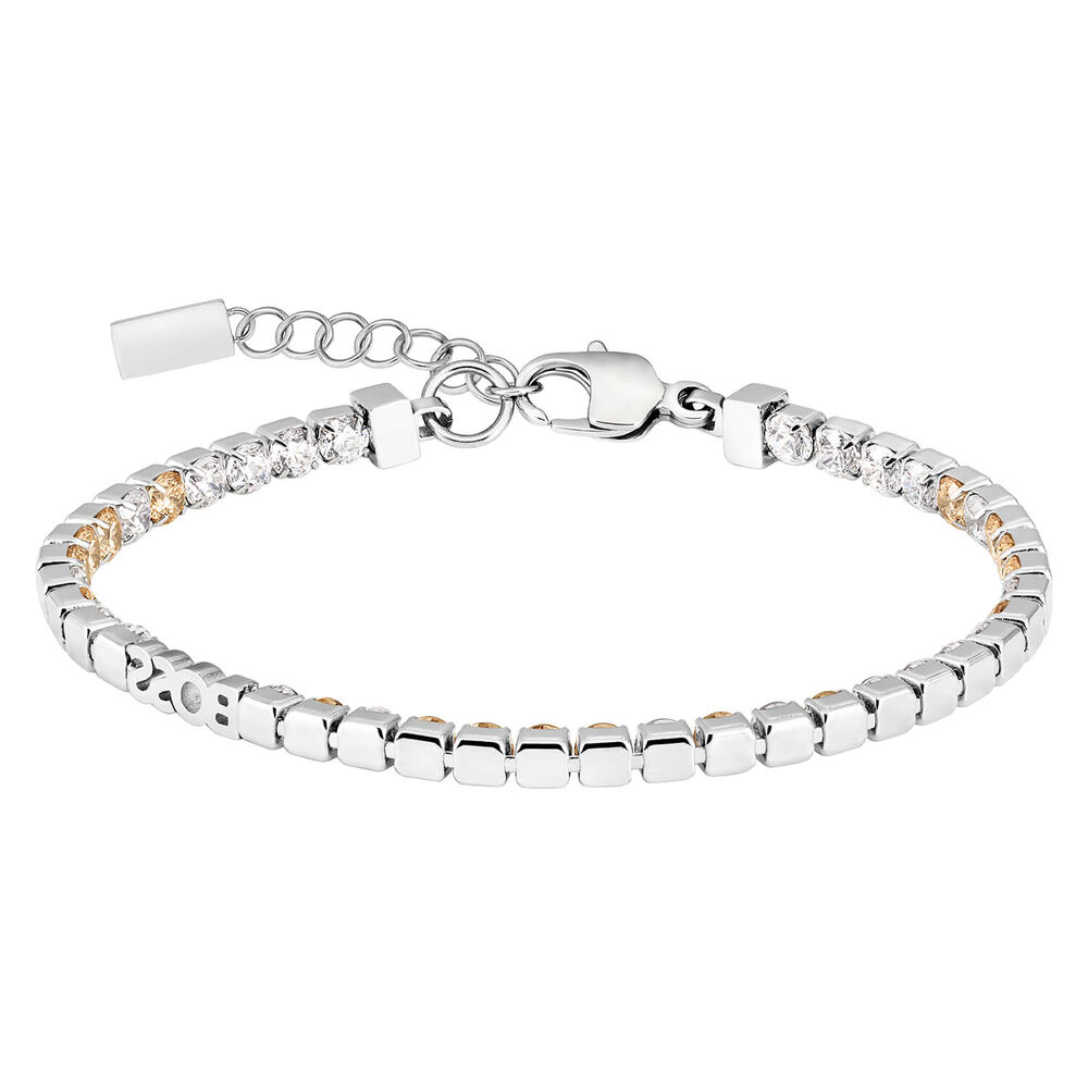 BOSS Stainless Steel Clear & Champagne Coloured Crystals Tennis Bracelet