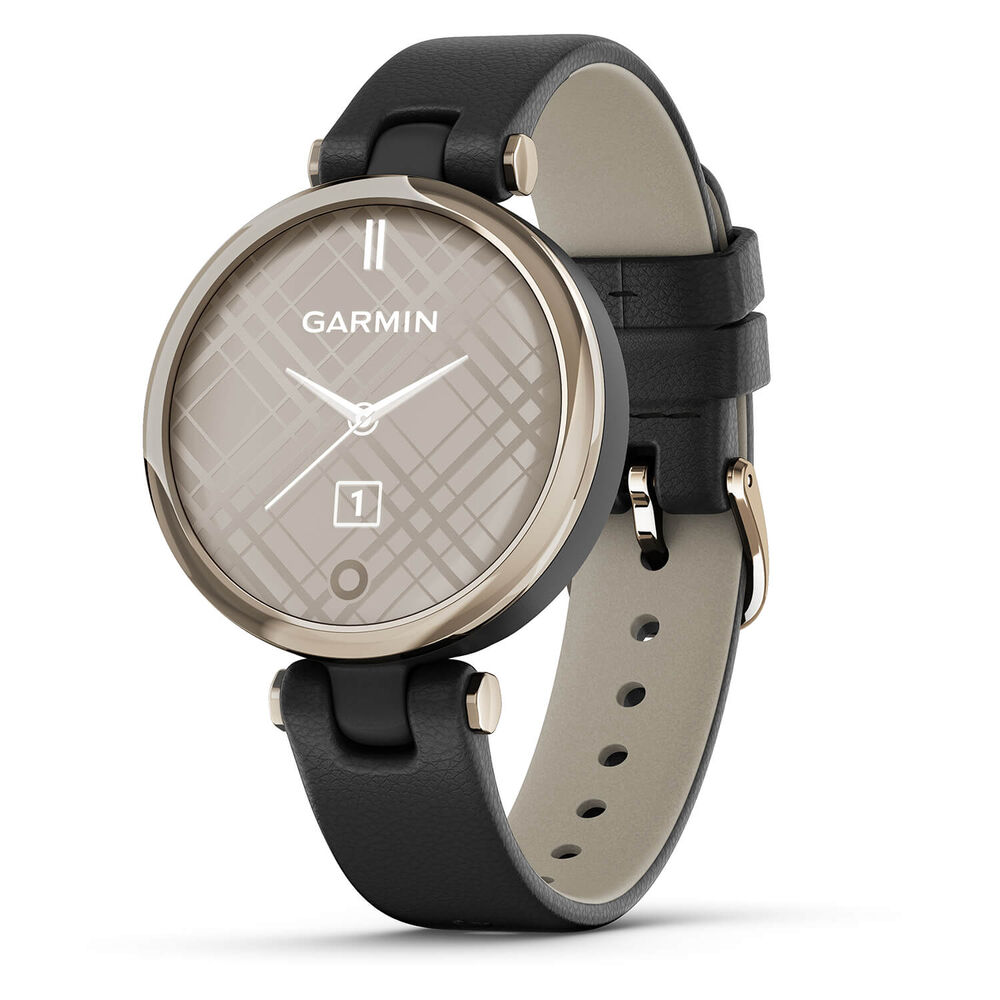 Garmin Lily Classic Cream Gold Black Case Italian Leather Strap Watch