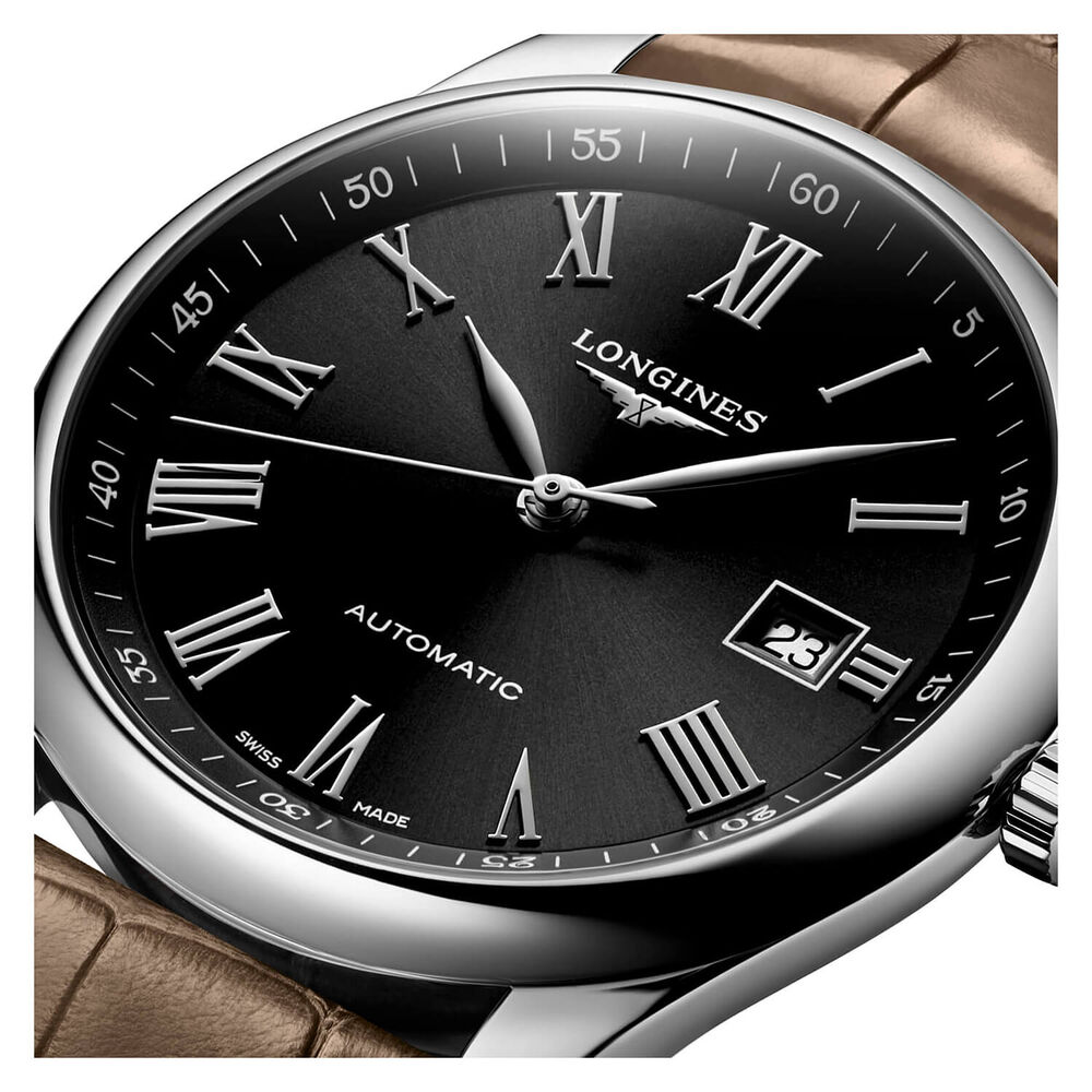 Longines Master Collection 40mm Black Dial Roman Numerals Brown Strap Watch image number 3