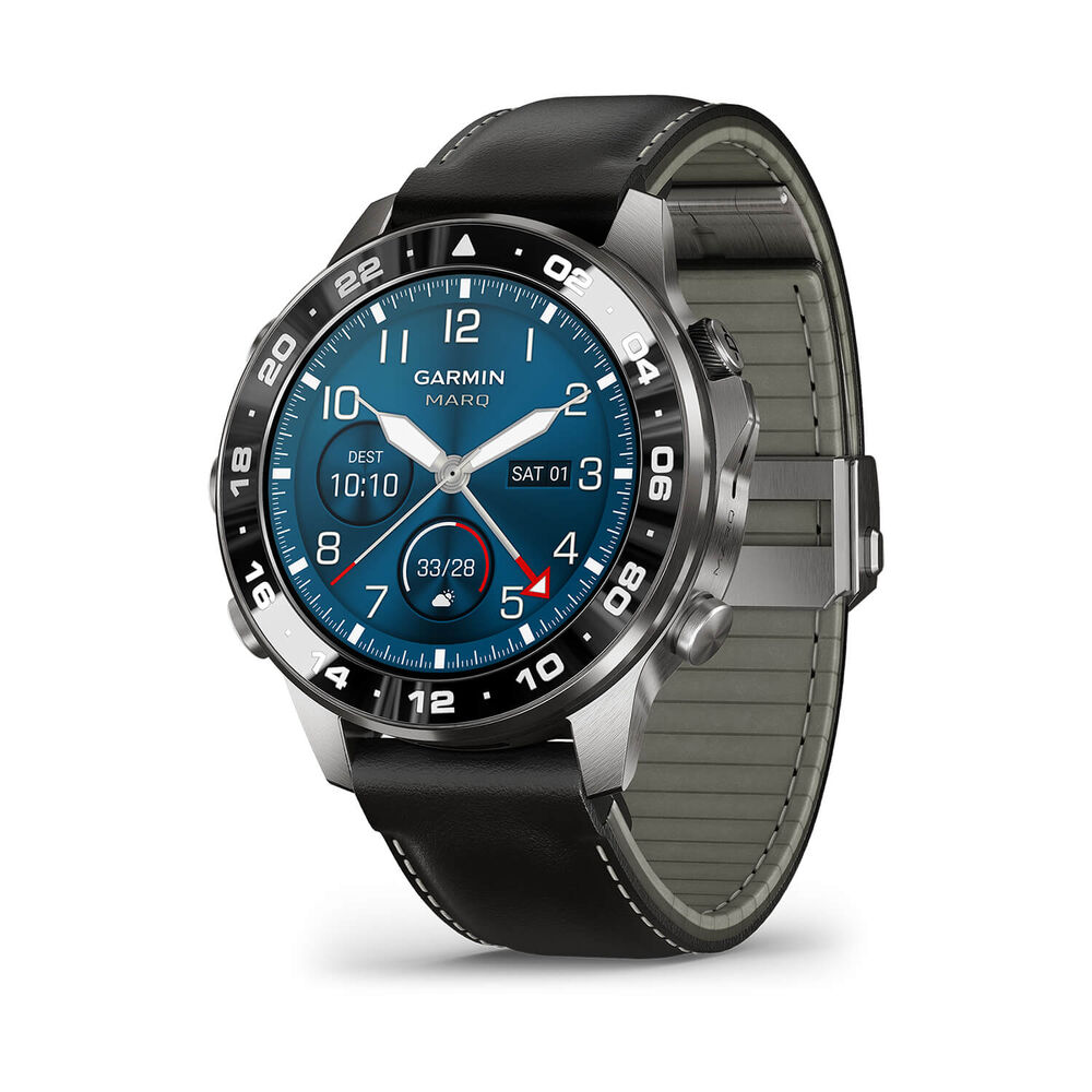 Garmin MARQ Aviator (Gen 3) 47mm Grade 5 Titanium Case Black Italian Calfskin Leather Watch