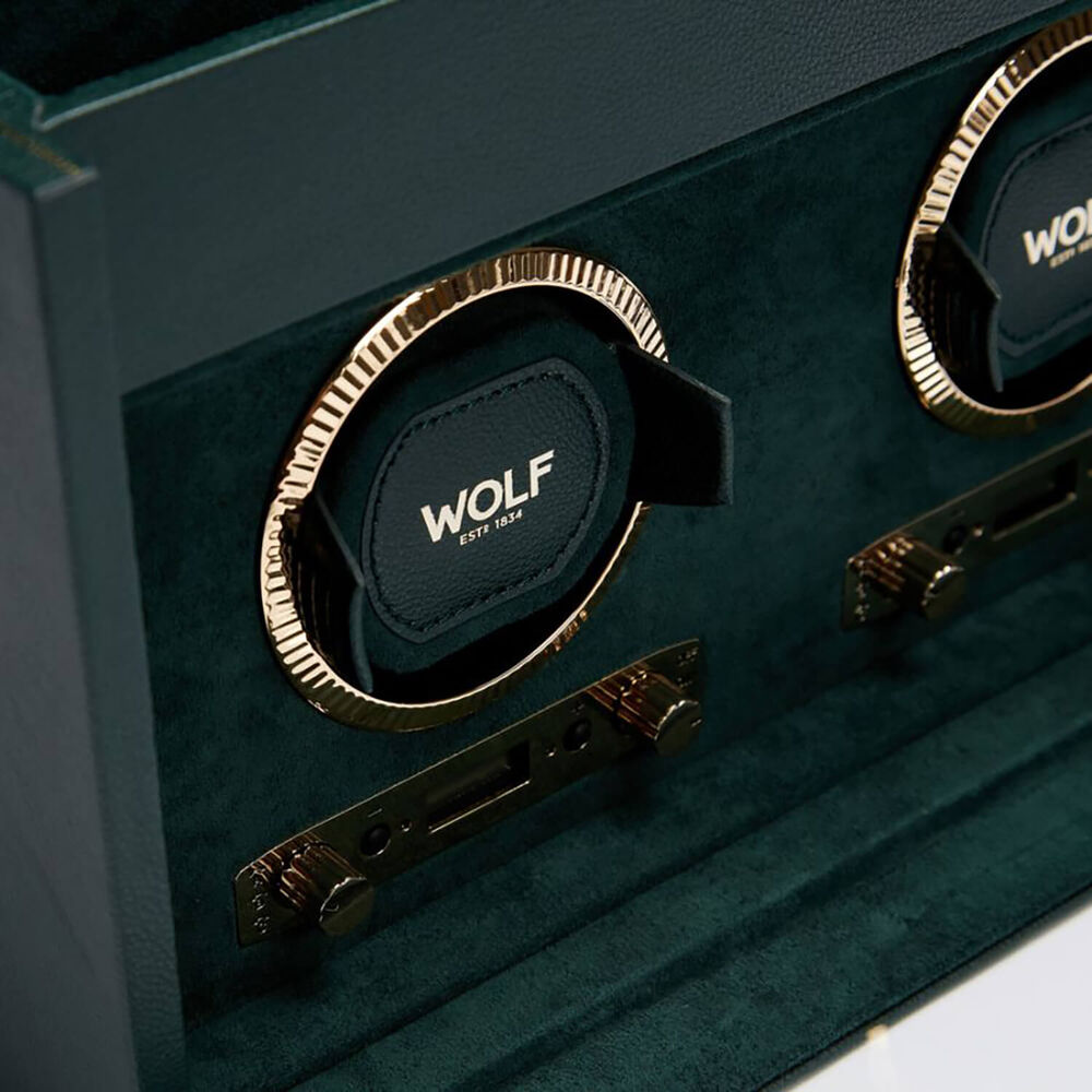 WOLF British Racing Green Double Watch Winder With Storage