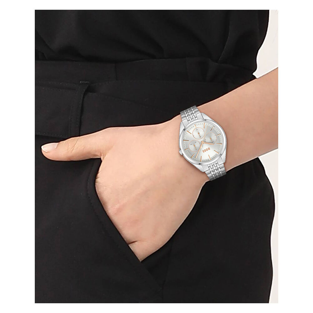 BOSS Saya 37mm Quartz Silver Dial Rose Gold Index Steel Case Bracelet Watch image number 2