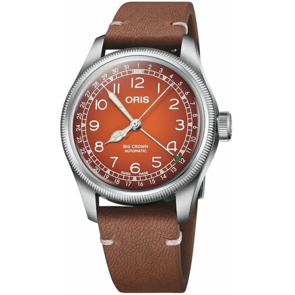 Oris x Cervo Volante Big Crown 40mm Orange Dial Brown Leather Strap Watch