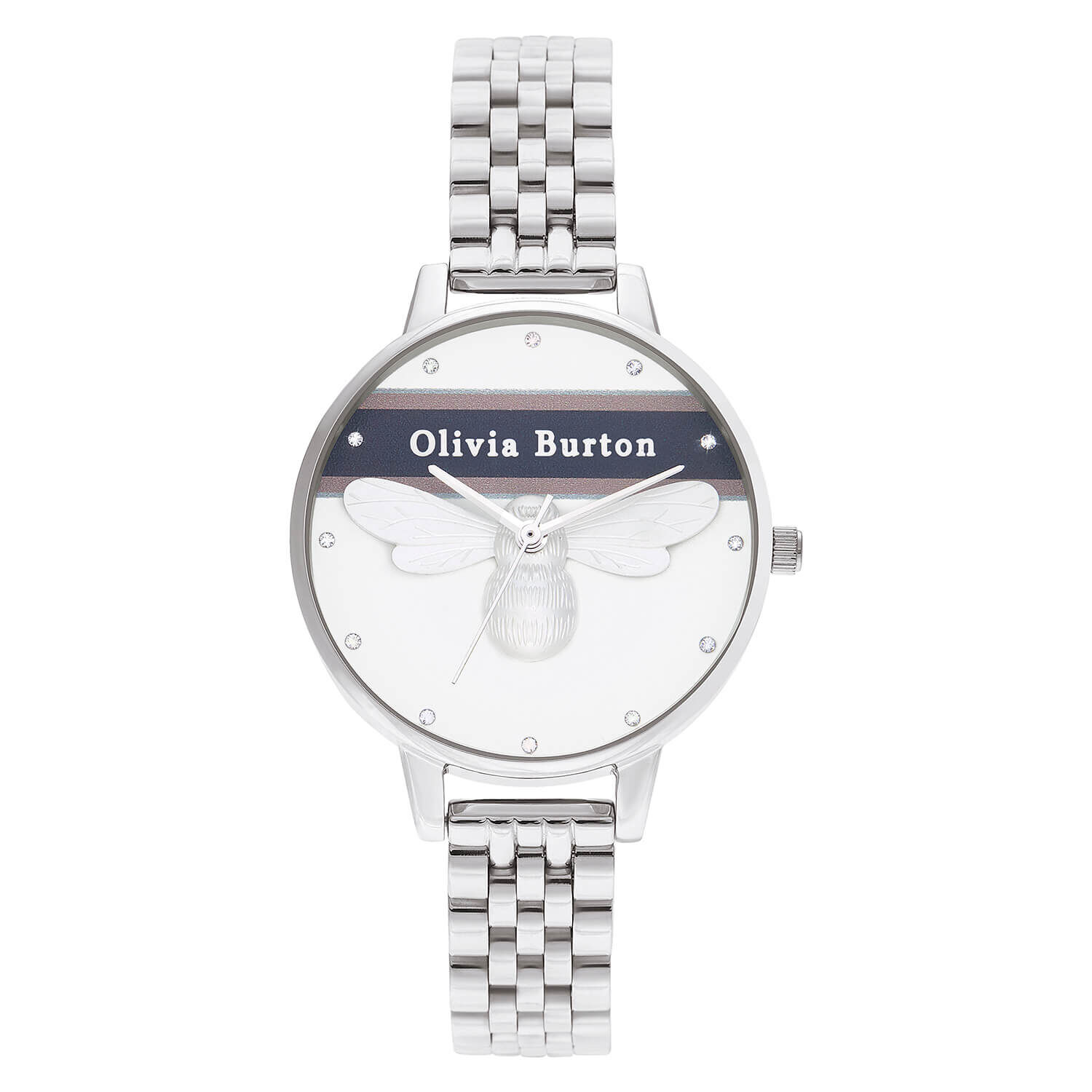 Olivia Burton Versity Red Navy Stripe Silver Bracelet Ladies Watch