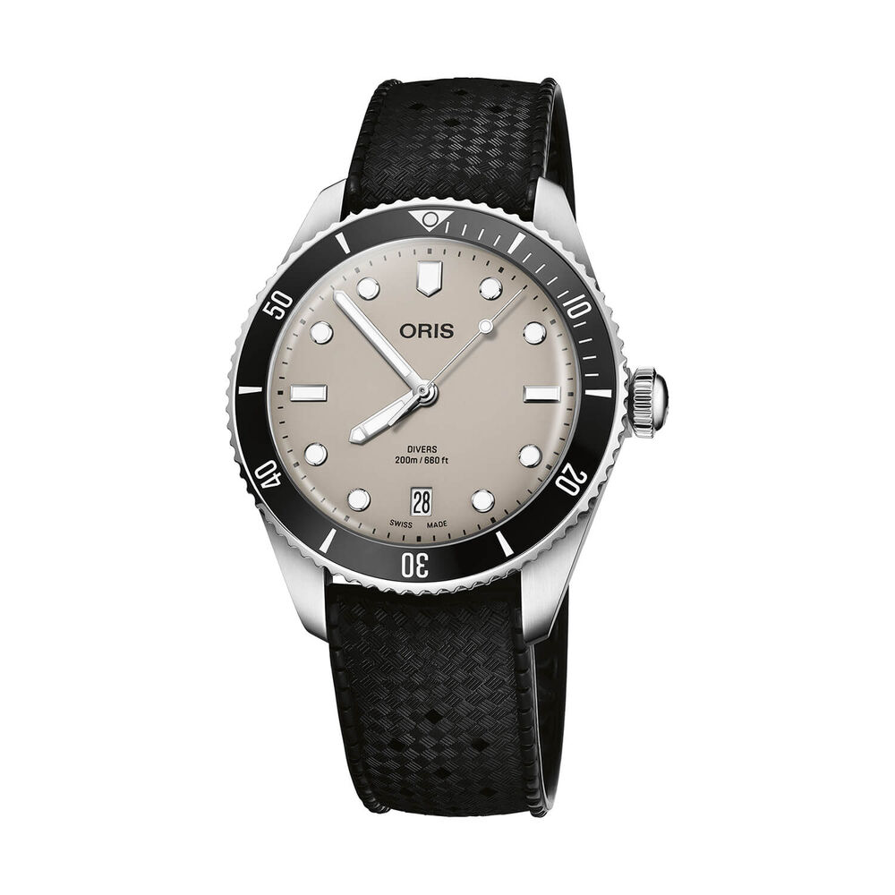 Oris Divers Date 39mm Beige Dial Stainless Steel Bracelet & Black Rubber Strap Watch image number 5