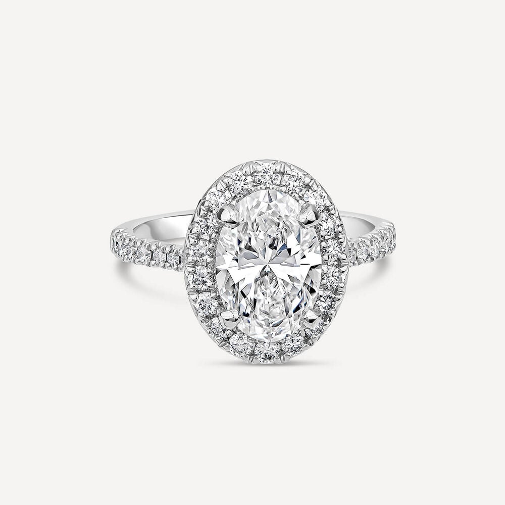 Born Platinum Lab Grown 2.44ct Oval Halo & Diamond Sides Ring image number 2