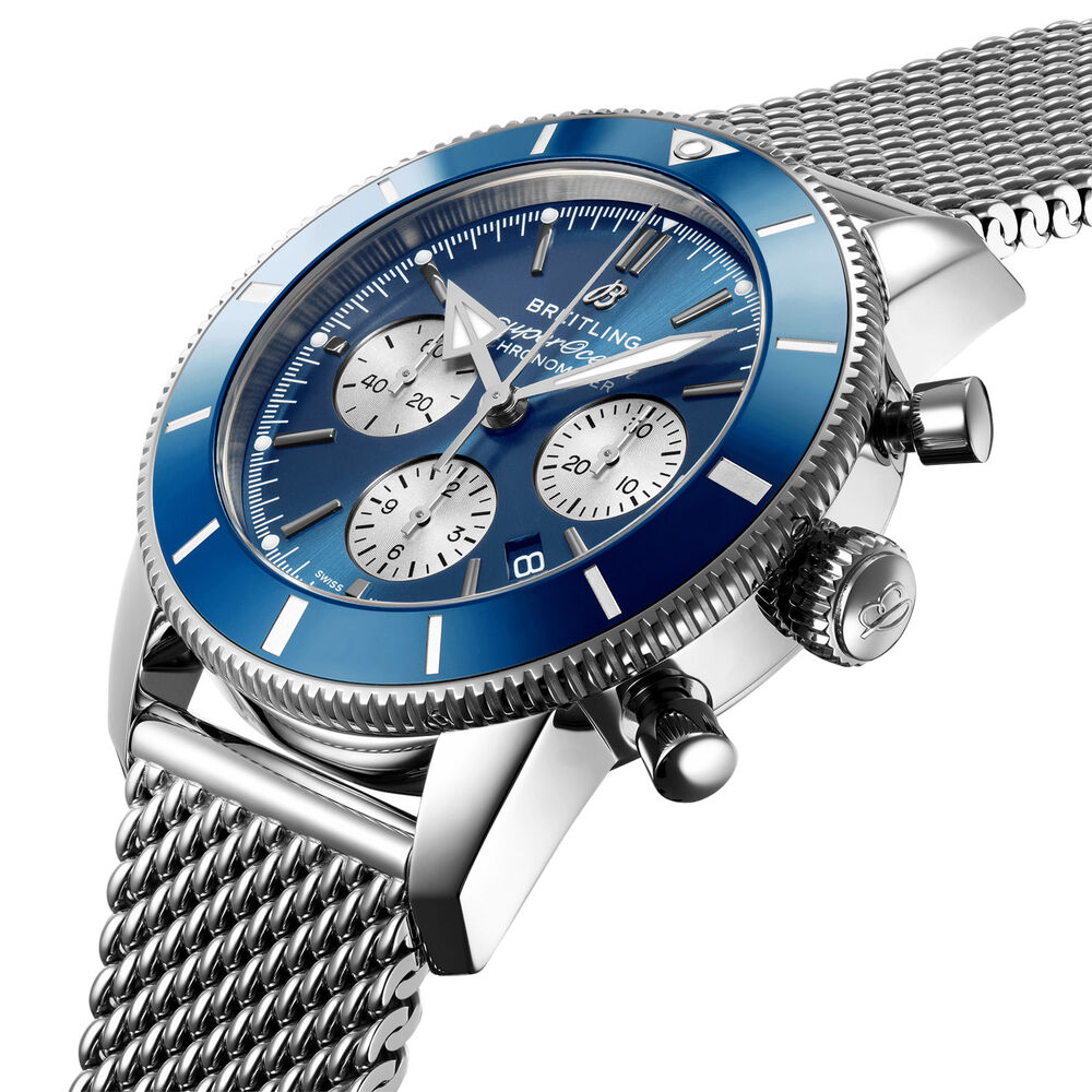 Pre-Owned Breitling Superocean Heritage II 44mm Blue Dial Steel Mesch Bracelet Watch