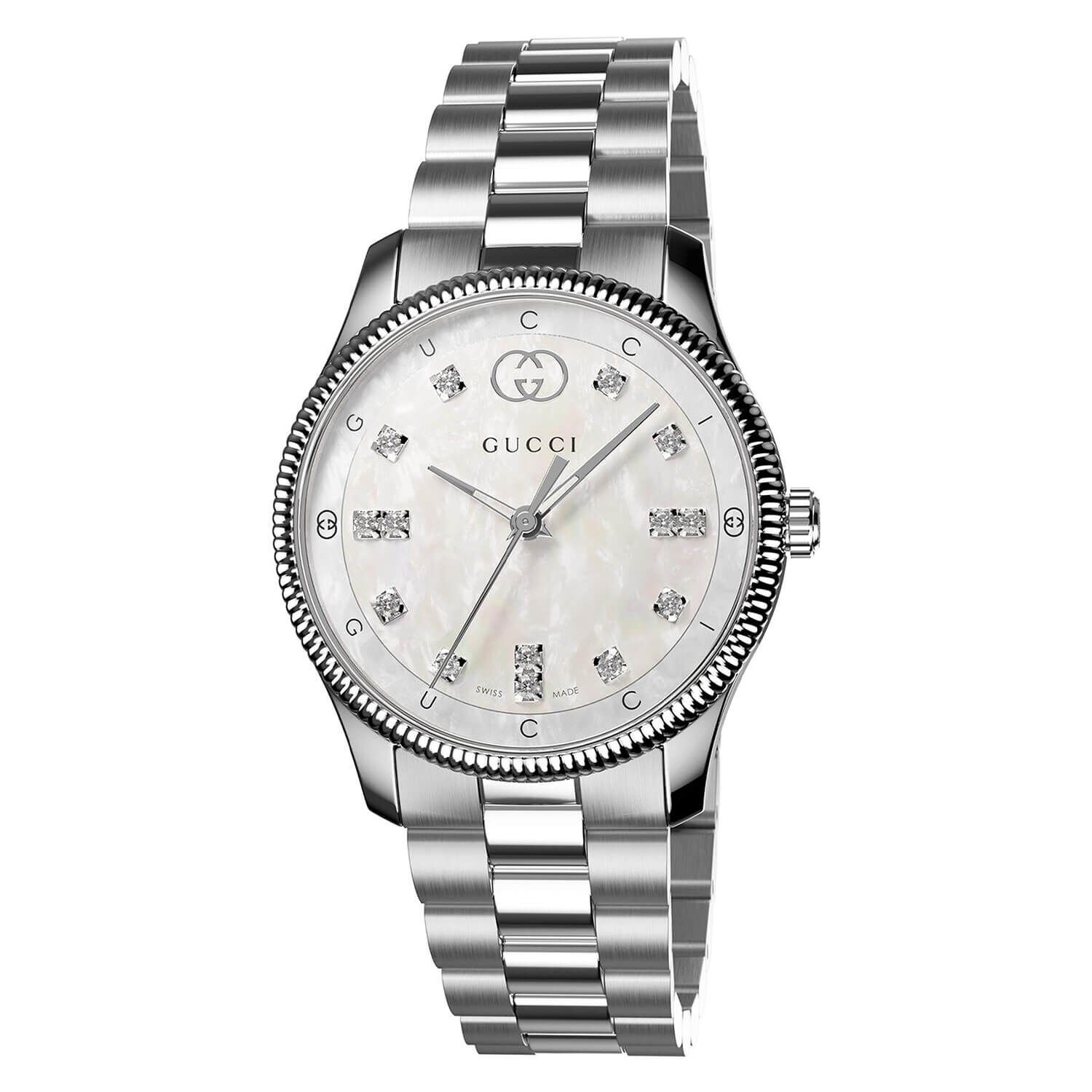 Gucci G Timeless 29mm White MOP Dial Diamond Bracelet Watch