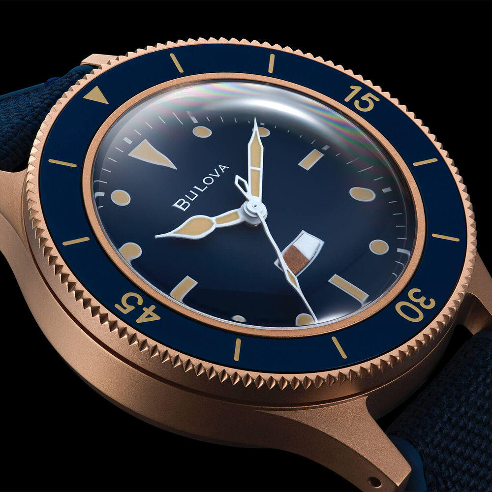 Bulova MIL-Ships Bronze 41mm Blue Dial Rubber and Cordura Nylon Strap Watch image number 8