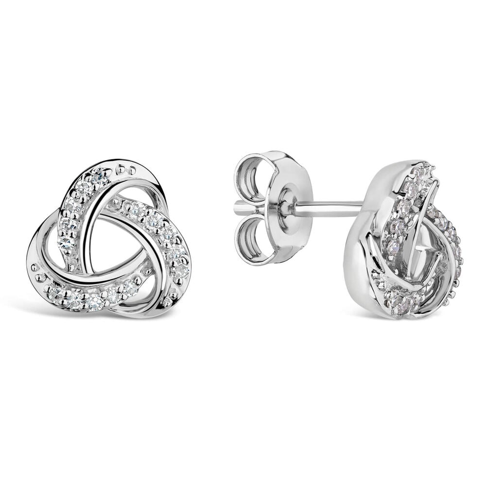9ct White Gold 0.10ct Diamond Knot Stud Earrings image number 2