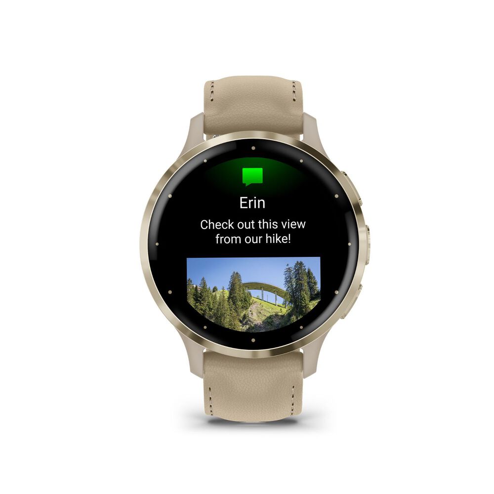 Garmin Venu 3s French Grey 41mm Case Beige Leather Strap Watch image number 6