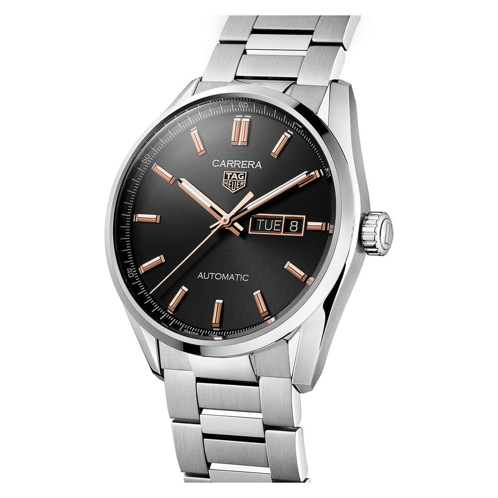 Pre-Owned TAG Heuer Carrera Day-Date 41mm Black Dial Steel Bracelet Watch