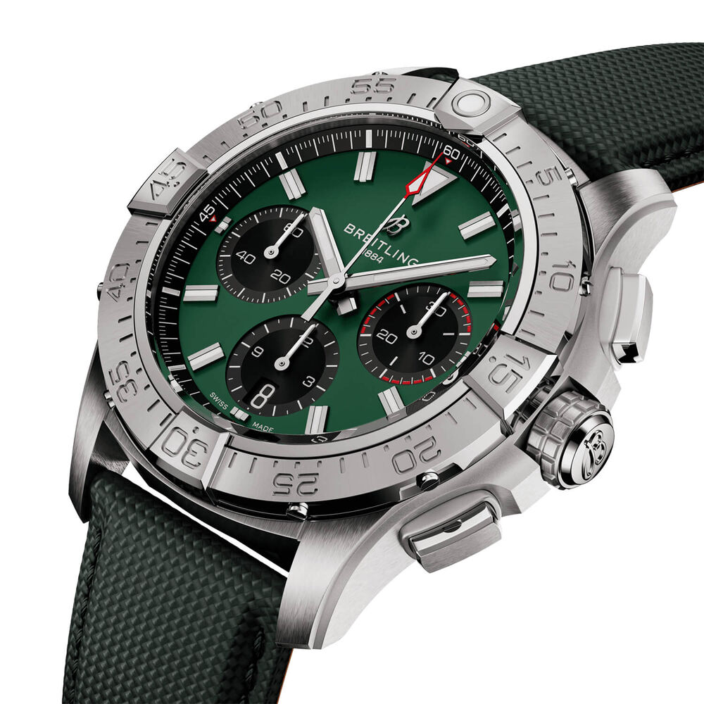 Breitling Avenger B01 Chronograph 42mm Green Dial Leather Strap Watch