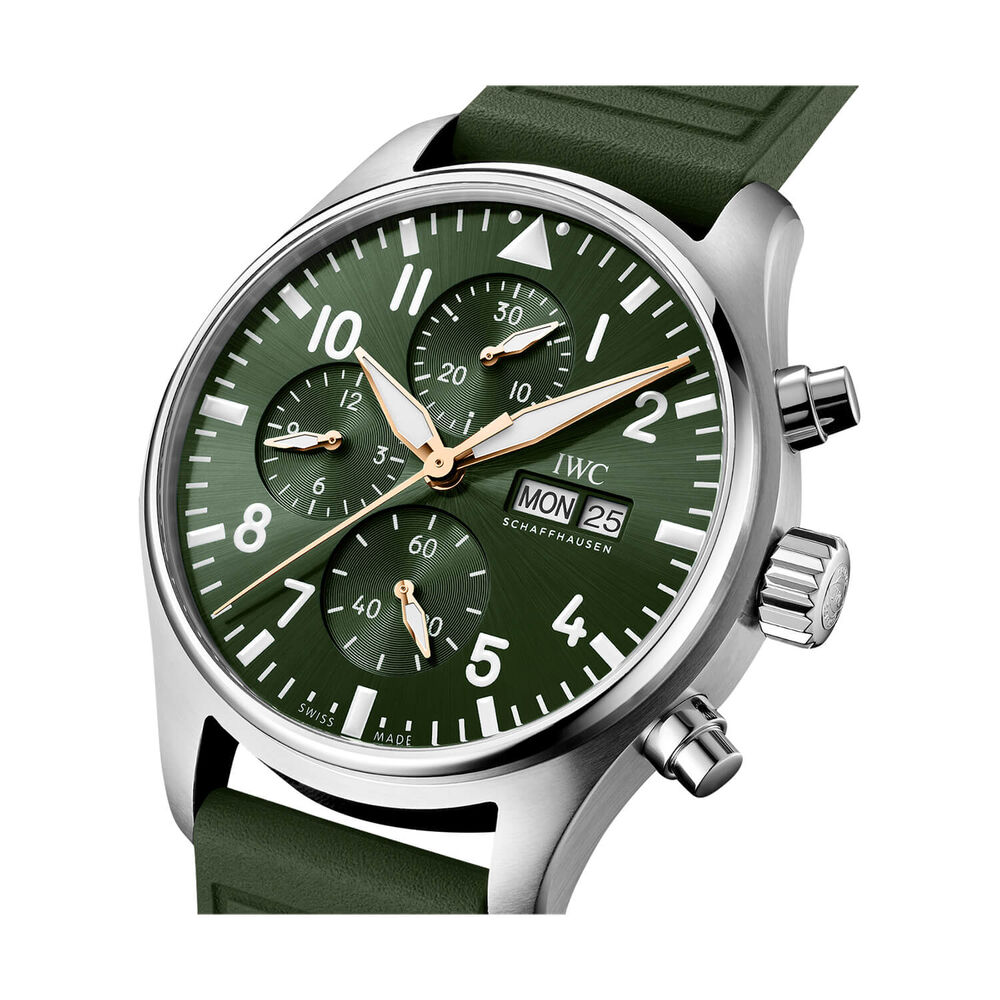IWC Schaffhausen Pilot's Chronograph 43mm Green Dial Steel Bracelet Watch