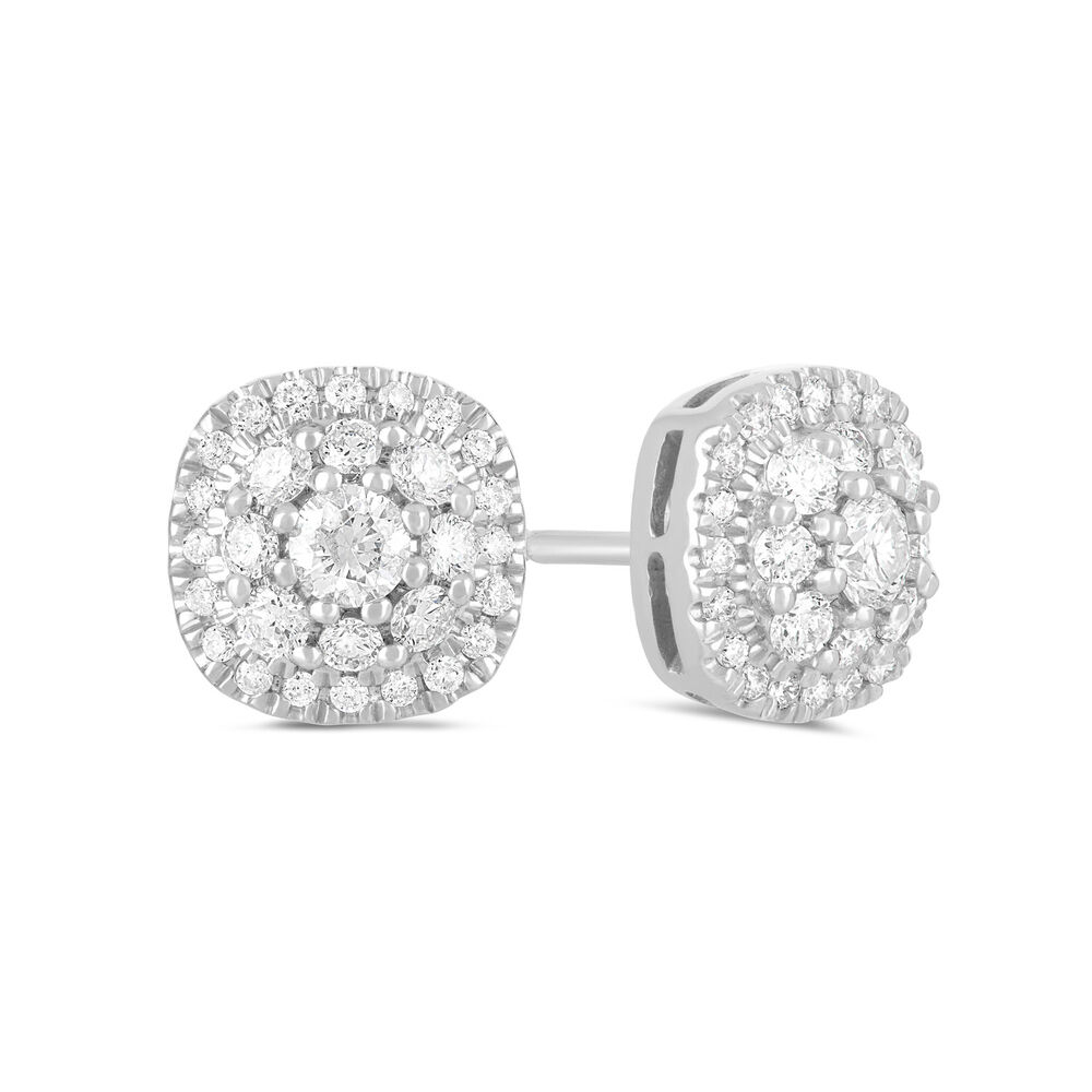 9ct White Gold 0.50ct Diamond Cushion Cluster Stud Earrings image number 0