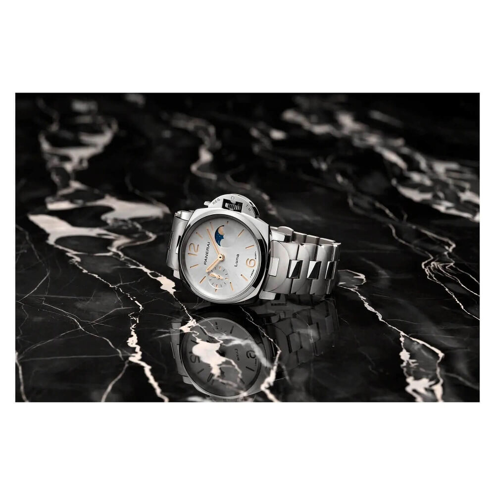 Panerai Luminor Due 38mm Luna White Dial Silver Bracelet Watch image number 8