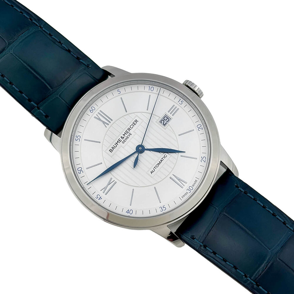 Pre-Owned Baume & Mercier Classima 42mm White Dial Blue Leather Strap Watch image number 1